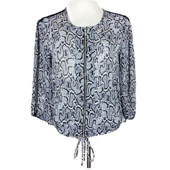 Cache Women's Snakeskin Print Sheer 3/4 Sleeve Blouse Gray Size 4 - Picture 2 of 12
